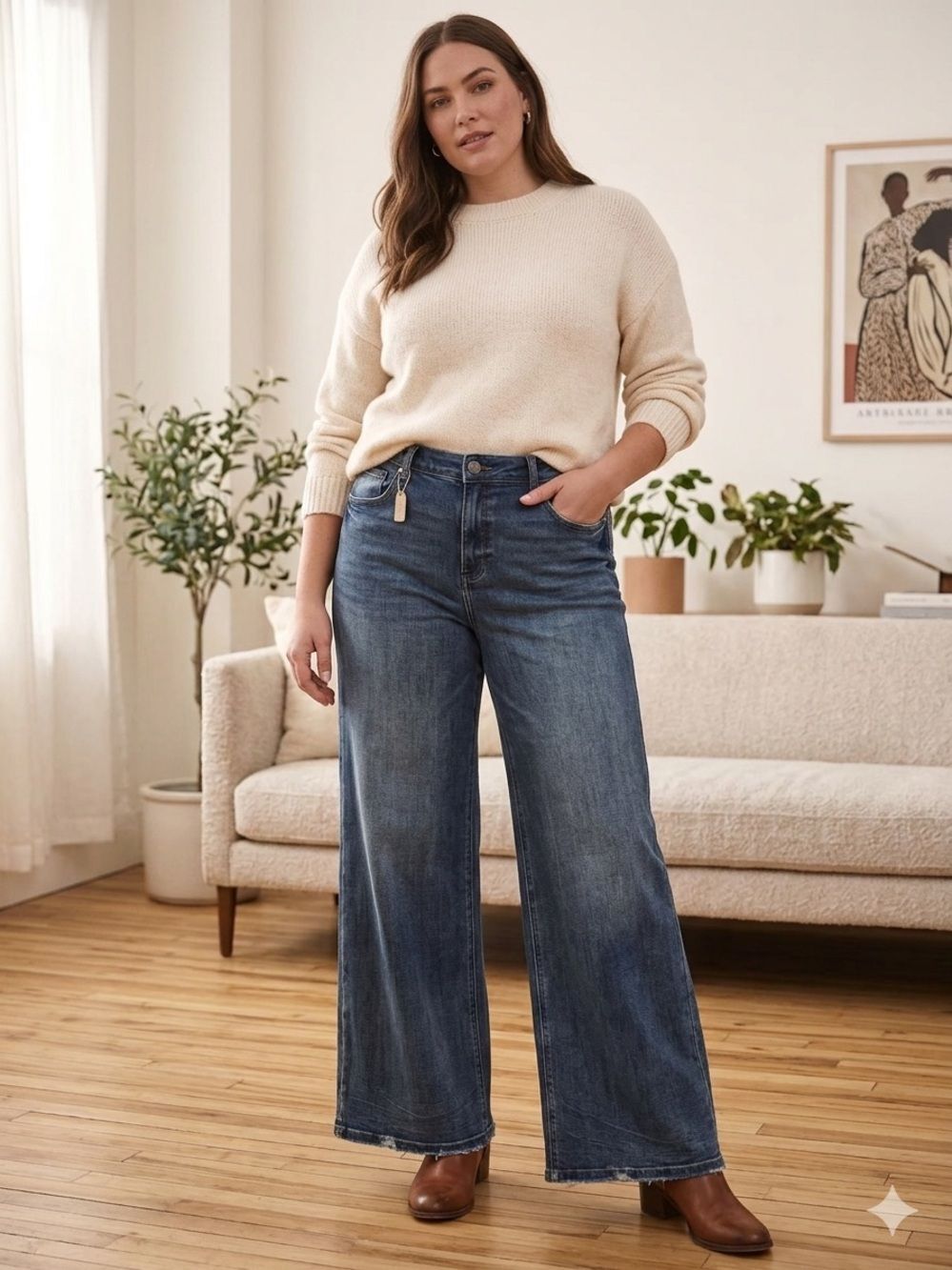 Kancan Wide Leg Jeans in Dark Blue Comfort Fit